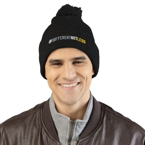 Different Not Less Embroidered Pom Pom Beanie